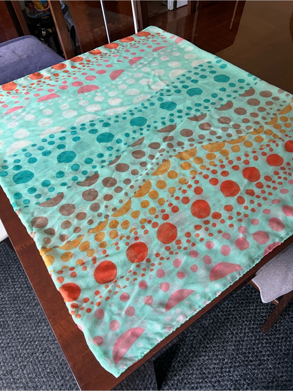 Mint Multi-Color Polka Dot Wrap Scarf 40” x 35“
